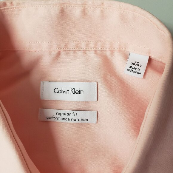 Calvin Klein Mens Regular Fit Performance Non Iron Pink Button Down Shirt Office - Picture 5 of 7